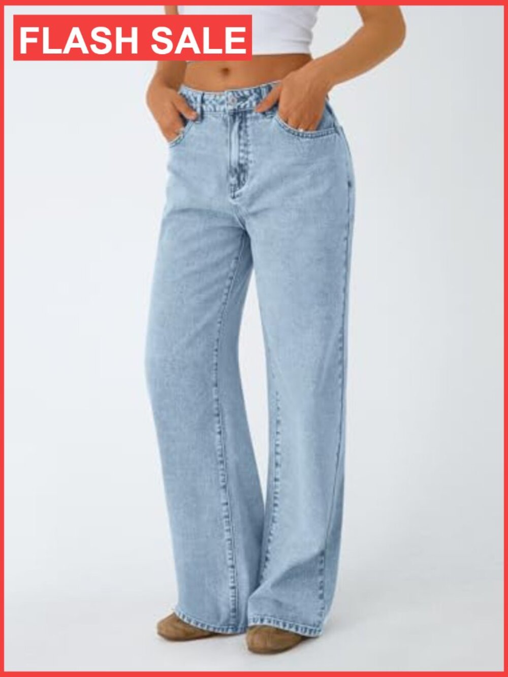 High Waisted Straight Wide Leg Jeans Comfort Stretch Baggy Denim - Picture 3 of 6